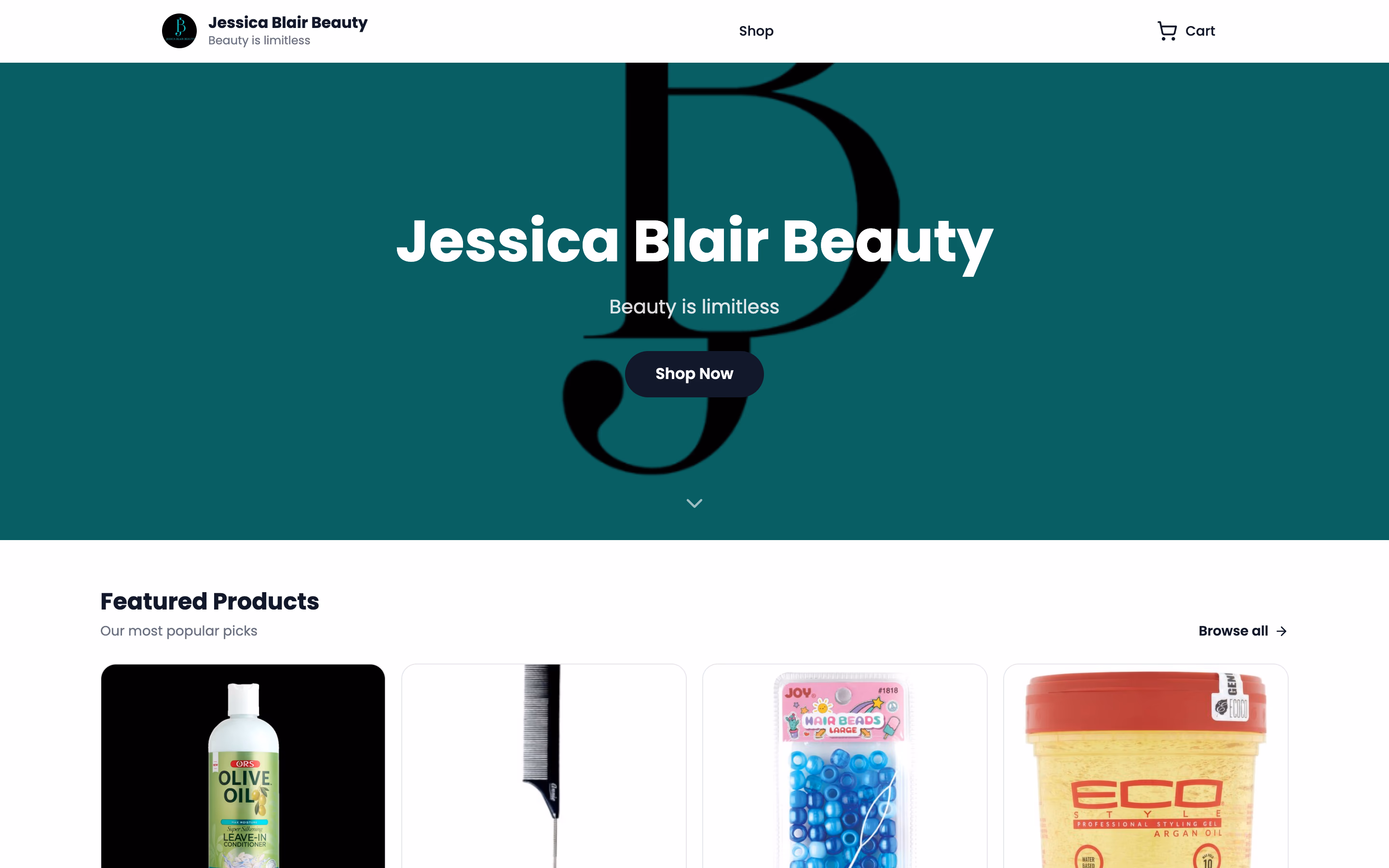 The Jessica Blair Beauty storefront