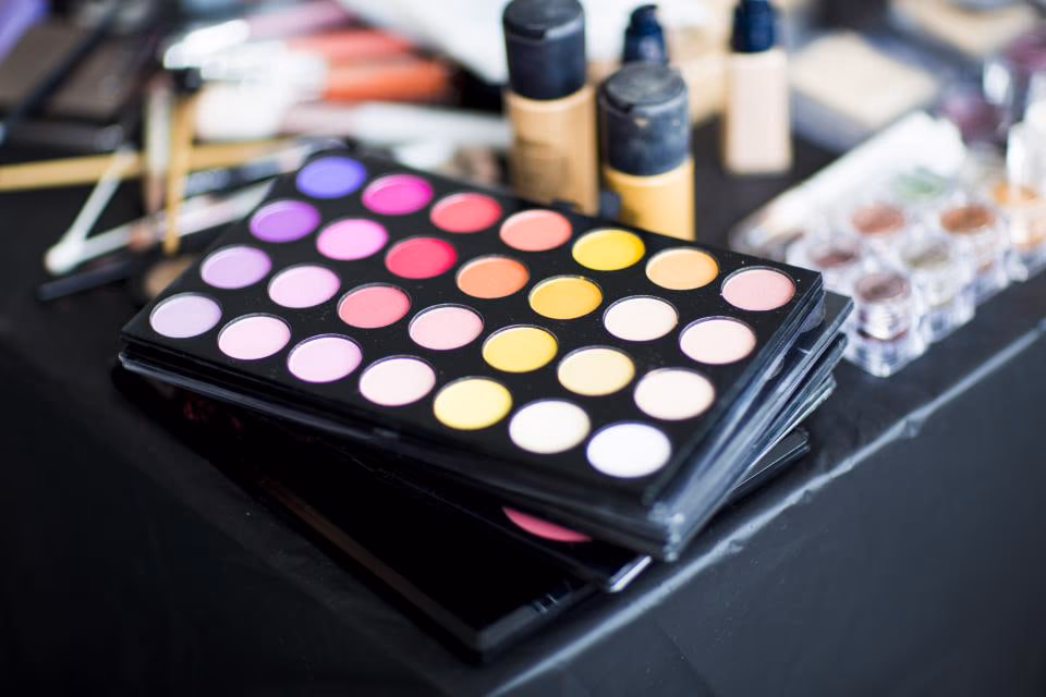 A colourful arrangement of cosmetics